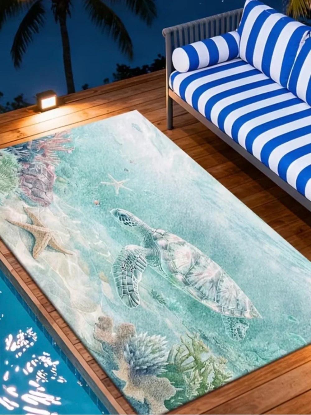Sea Turtle Coastal Bath Mat Rug - Aqua
